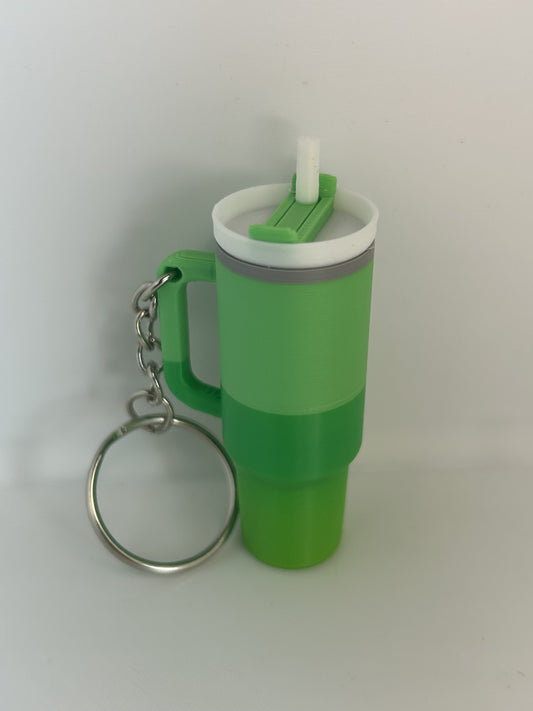 Green Tumbler Cup Keychain – Mini Drink Cup Keyring Charm, 3D Printed Travel Mug