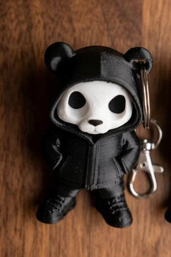 Street Panda / Bear Hoodie Skull keyring Keychains, White