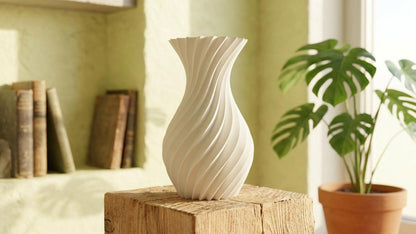White Spiral 3D Printed Vase, Modern Minimalist Sculptural Decor
