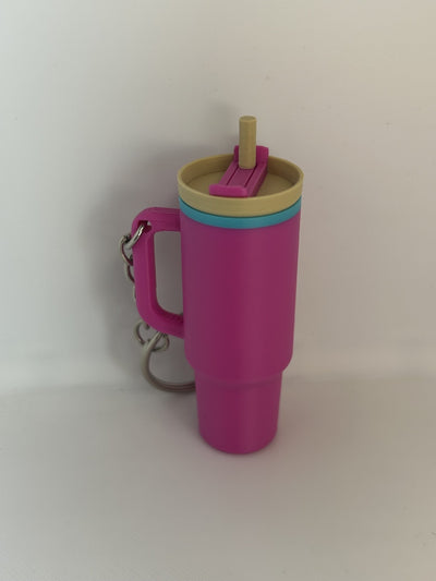 Pink Tumbler Cup Keychain – Mini Drink Cup Keyring Charm, 3D Printed Travel Mug