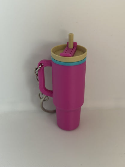 Pink Tumbler Cup Keychain – Mini Drink Cup Keyring Charm, 3D Printed Travel Mug
