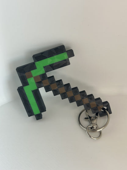 Game pickaxe inspired keychain in green