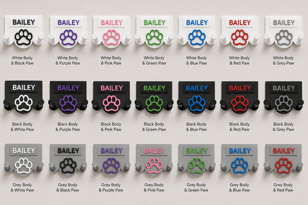 Personalised 3D Printed Dog Lead Holder – Custom Name & Colour Wall Hook