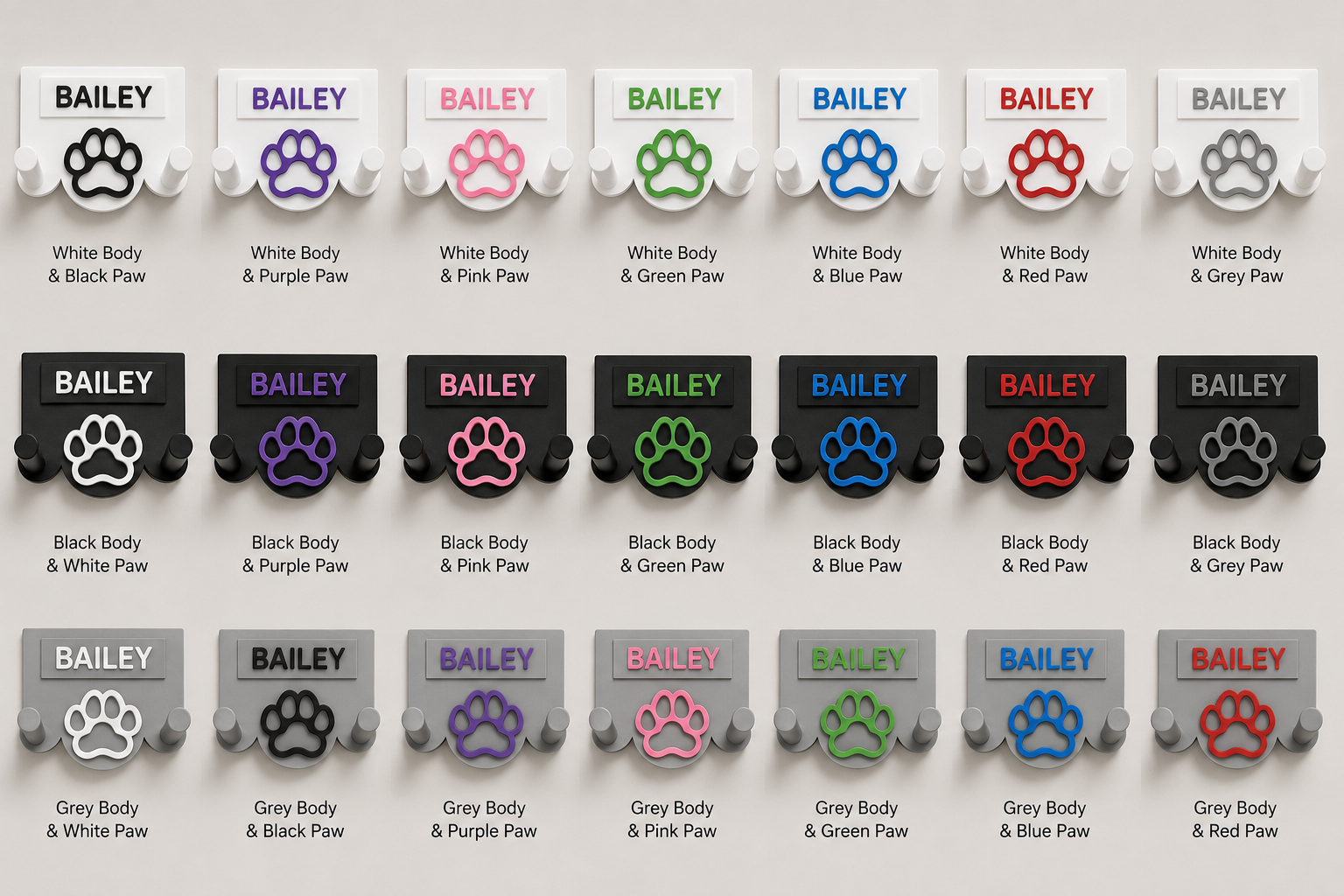 Personalised 3D Printed Dog Lead Holder – Custom Name & Colour Wall Hook