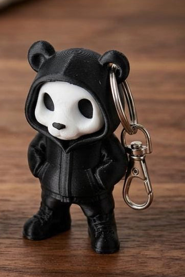 Street Panda / Bear Hoodie Skull keyring Keychains, White