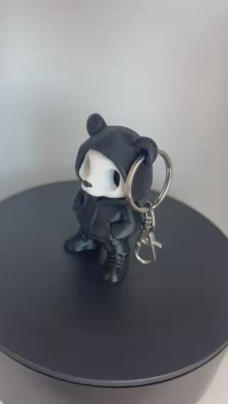 Street Panda / Bear Hoodie Skull keyring Keychains, White