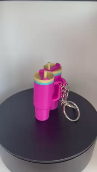 Pink Tumbler Cup Keychain – Mini Drink Cup Keyring Charm, 3D Printed Travel Mug