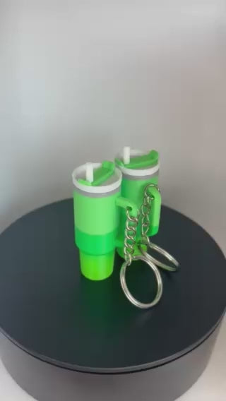 Green Tumbler Cup Keychain – Mini Drink Cup Keyring Charm, 3D Printed Travel Mug